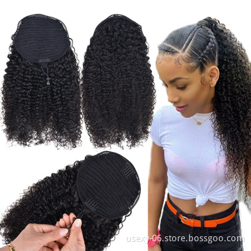 Curly Ponytail Wrap Around And Drawstring Ponytail Human Hair Virgin Brazilian Clip In Hair Extensions
